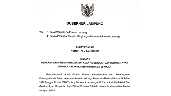 SURAT EDARAN Nomor 104 Tahun 2026 Tentang Gerakan Ayah Mengambil Rapor Anak ke Sekolah dan Gerakan Ayah Mengantar Anak di Hari Pertama Sekolah