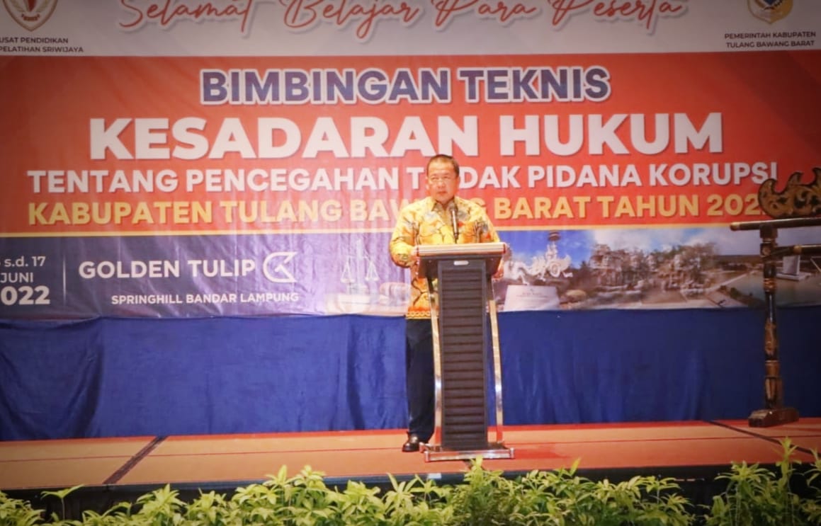 Gubernur Arinal Djunaidi Membuka Kegiatan Bimbingan Teknis Kesadaran Hukum Tentang Pencegahan Tindak Pidana Korupsi Kabupaten Tulang Bawang Barat Tahun 2022